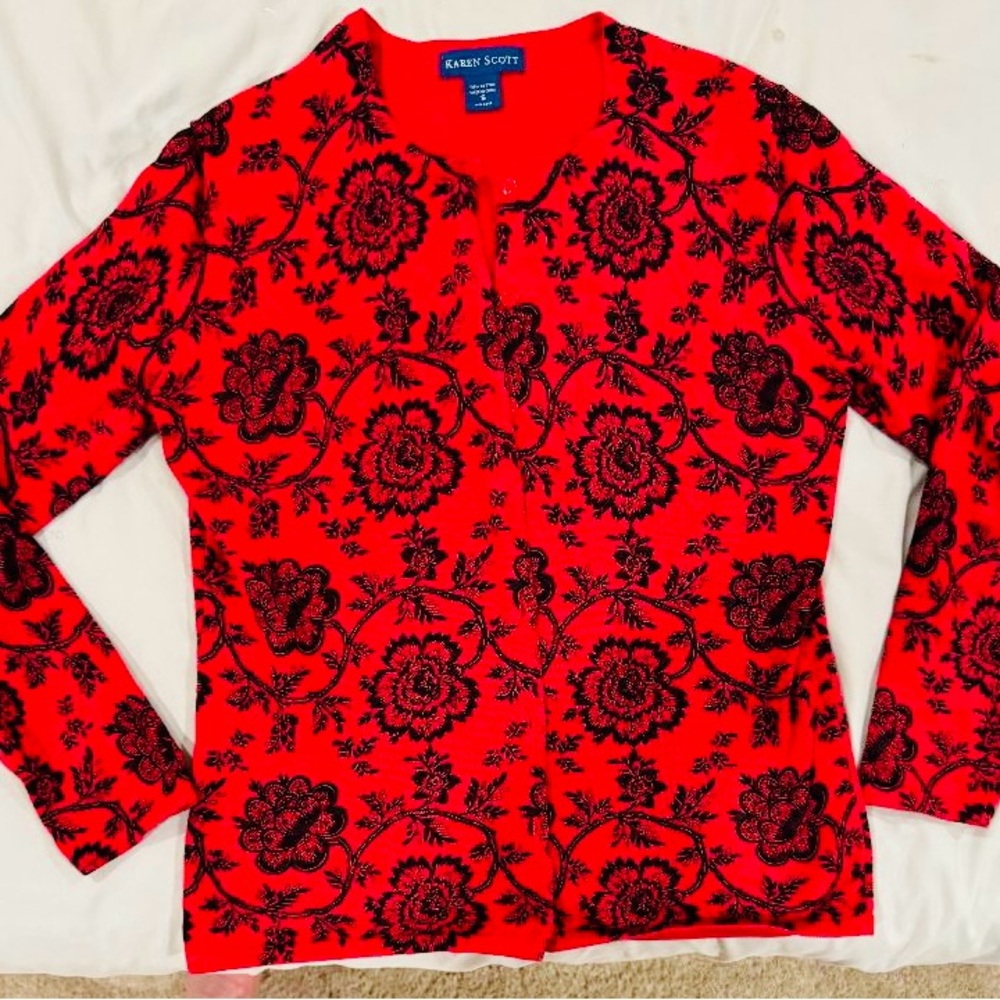 Karen Scott Scarlet Floral Top